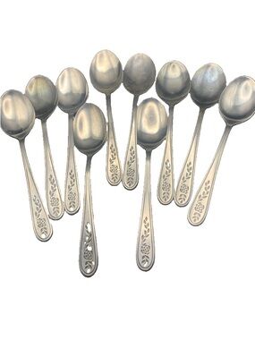 Vintage Rogers Stainless Floral Mist Etched Rose Pattern Lot of 10 Spoons